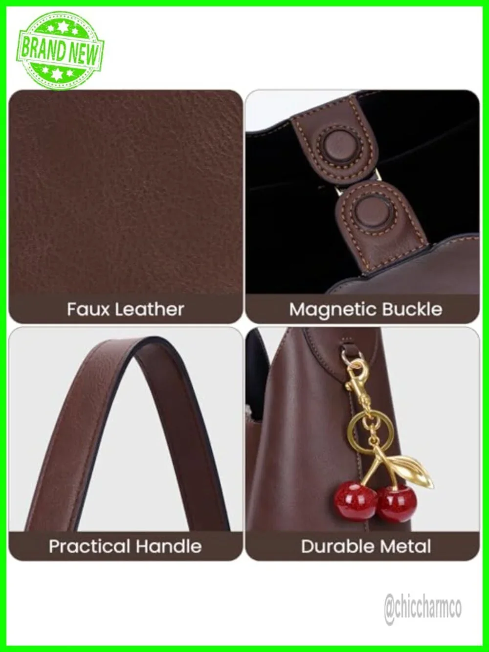 Faux Suede Hobo Bag Vegan Leather Shoulder Tote Medium Slouchy Cherry Charm